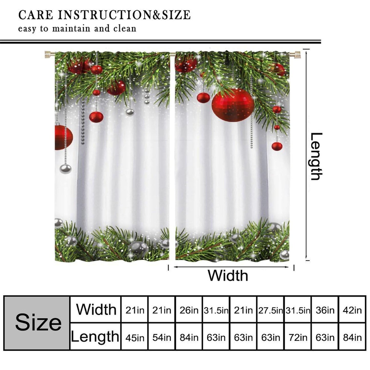 Merry Christmas Classical Ornaments and Baubles Coniferous Pine Tree Blackout Window Treatmen for Living Room Bedroom Decor Window Drapes 52" W X 84" L