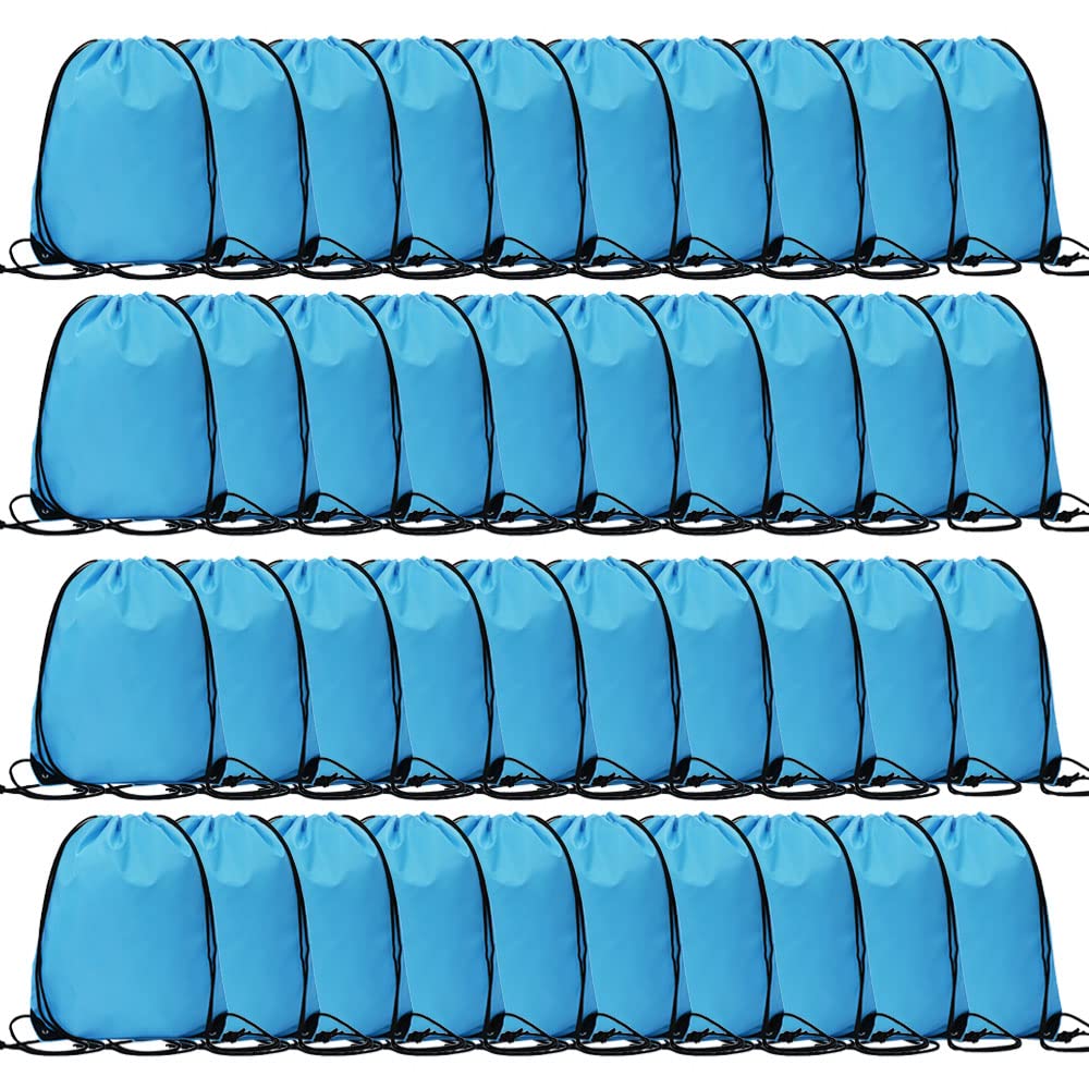 CODOBON 40 Pcs Drawstring Backpack Bulk Draw String Bags Cinch Polyester Bag for Gym Sport, Sky Blue