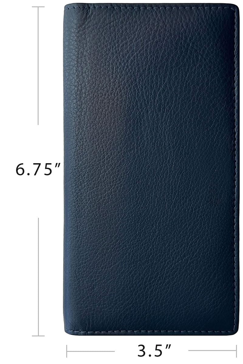 123 Cheap Checks Navy RFID Leather Checkbook Cover With Credit Card Slots and Pen Holder