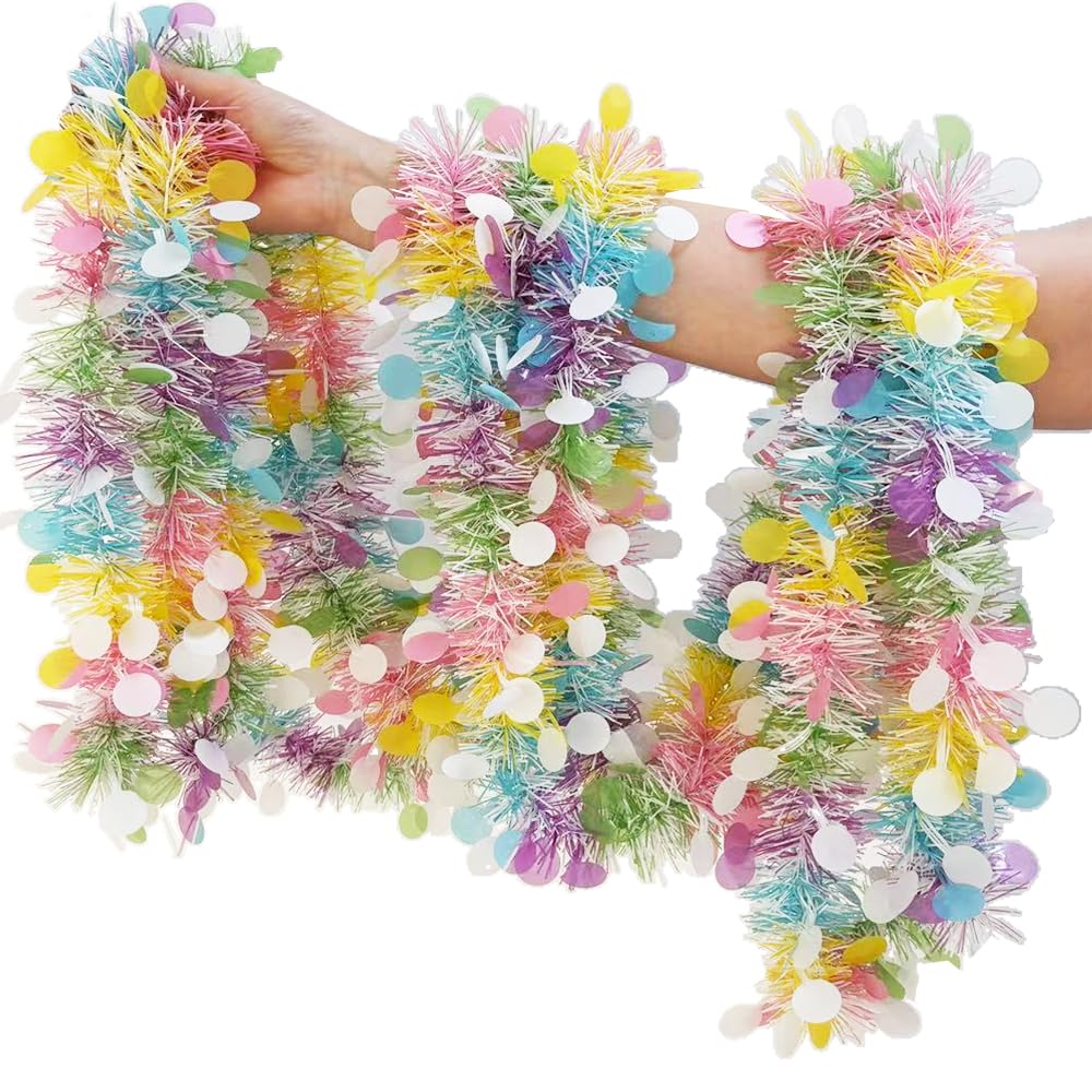 LKBBC 4th of July Tinsel Garland, 52.5 Ft Patriotic Red, White, and Blue Sparkly Glitter Star Flags Metallic Garlands Home Garden Tree Decorations for Independence &Memorial Day