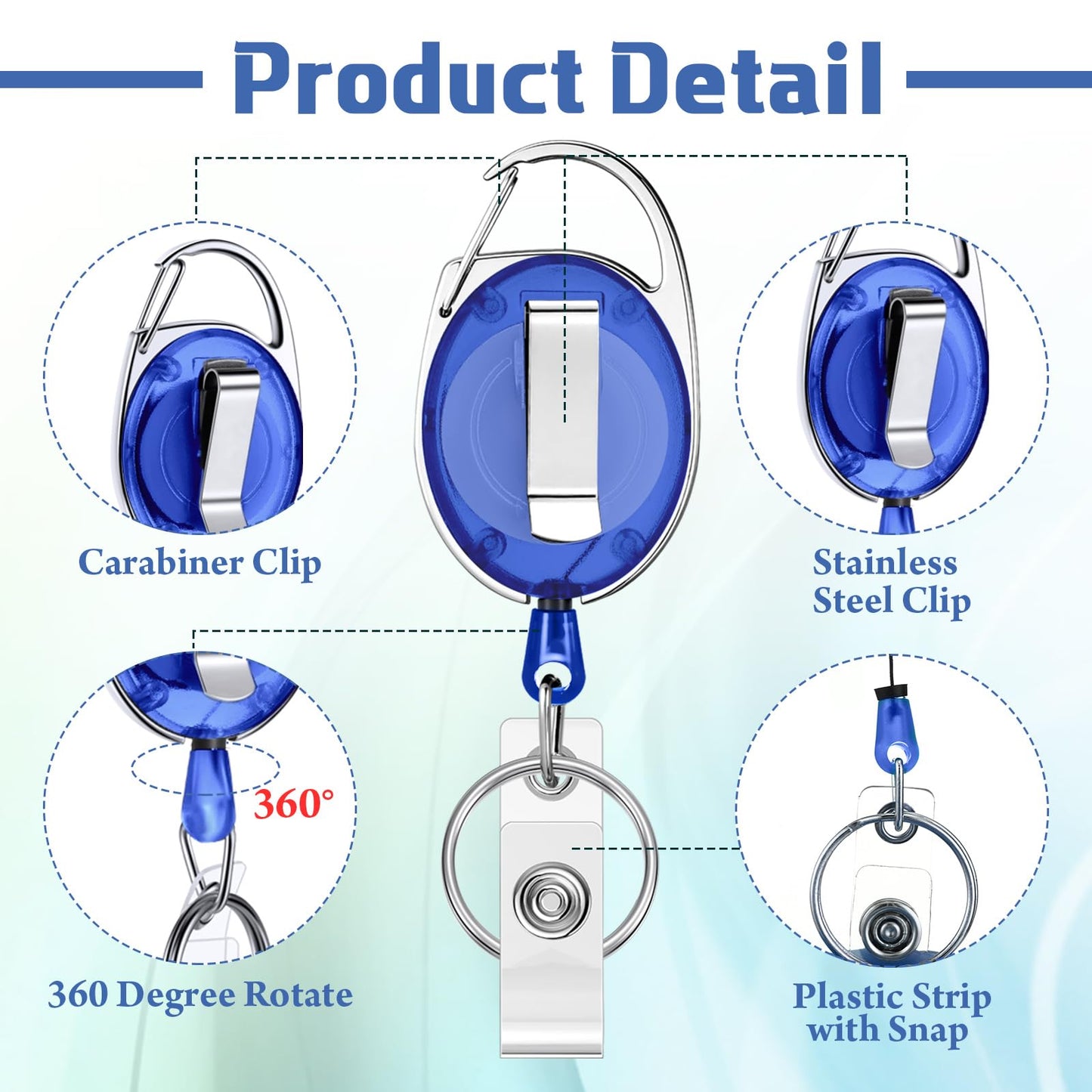 Laumoi 150 Packs Retractable ID Badge Holder Name ID Badge Reel Clips Keychain with Belt Clip and Key Ring for Office Worker Doctor Nurse Employee (Transparent Blue)