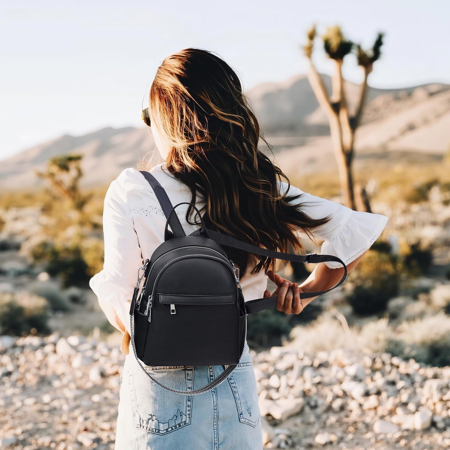 Lexiyat Small Backpack Purse for Women Leather Mini Convertible Designer Backpack Travel Shoulder Fashion Bag Black