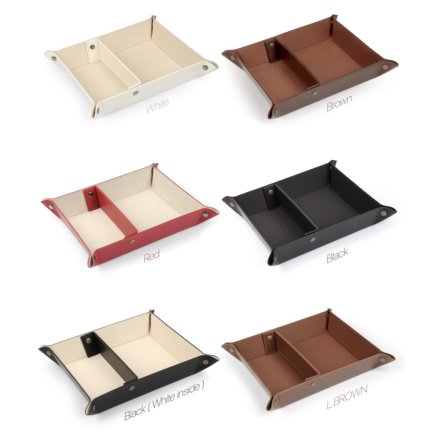 Londo PU Vegan Leather Valet Tray for Men — Catchall EDC for Keys, Wallet, Watch, AirPods — Nightstand & Entryway Tray, Snap Corners Fold Flat for Travel, 9.45 x 7.87 in, Dark Brown