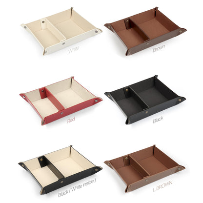 Londo PU Vegan Leather Valet Tray for Men — Catchall EDC for Keys, Wallet, Watch, AirPods — Nightstand & Entryway Tray, Snap Corners Fold Flat for Travel, 9.45 x 7.87 in, Dark Brown