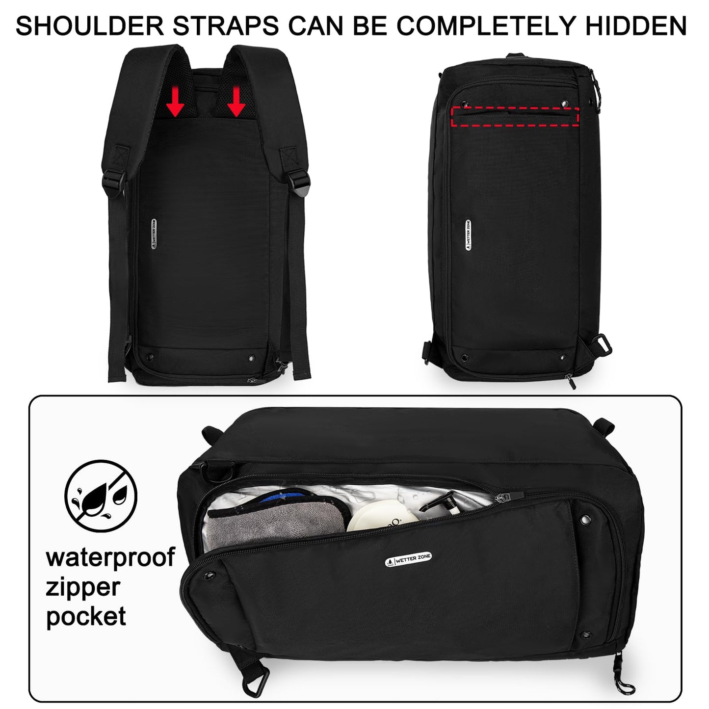 Gym Bag for Men,40L Large 3 in 1 Sports Duffle Bag with Shoes Compartment and Wet Pocket,Travel Backpack Weekender Overnight Bag for Travel, Gym, Sports