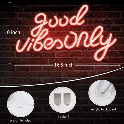 JFLLamp Good Vibes Only Neon Signs for Wall Decor Neon Lights Led Signs Suitable for Living Beer Bar Game Room Hotel Birthday Party Restaurant Christmas Unique Gift for Lover, 16.5 * 10 Inch(Blue)