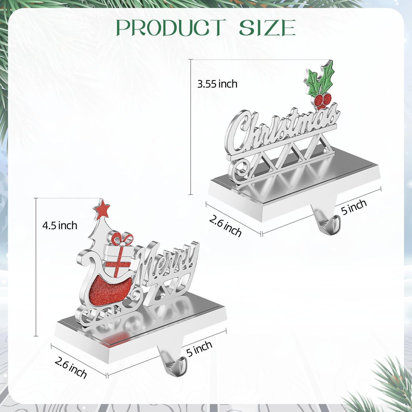 Homyplaza Christmas Stocking Holders for Mantle Weighted Metal Stocking Hangers Hooks for Fireplace Christmas Decorations (Set of 2)