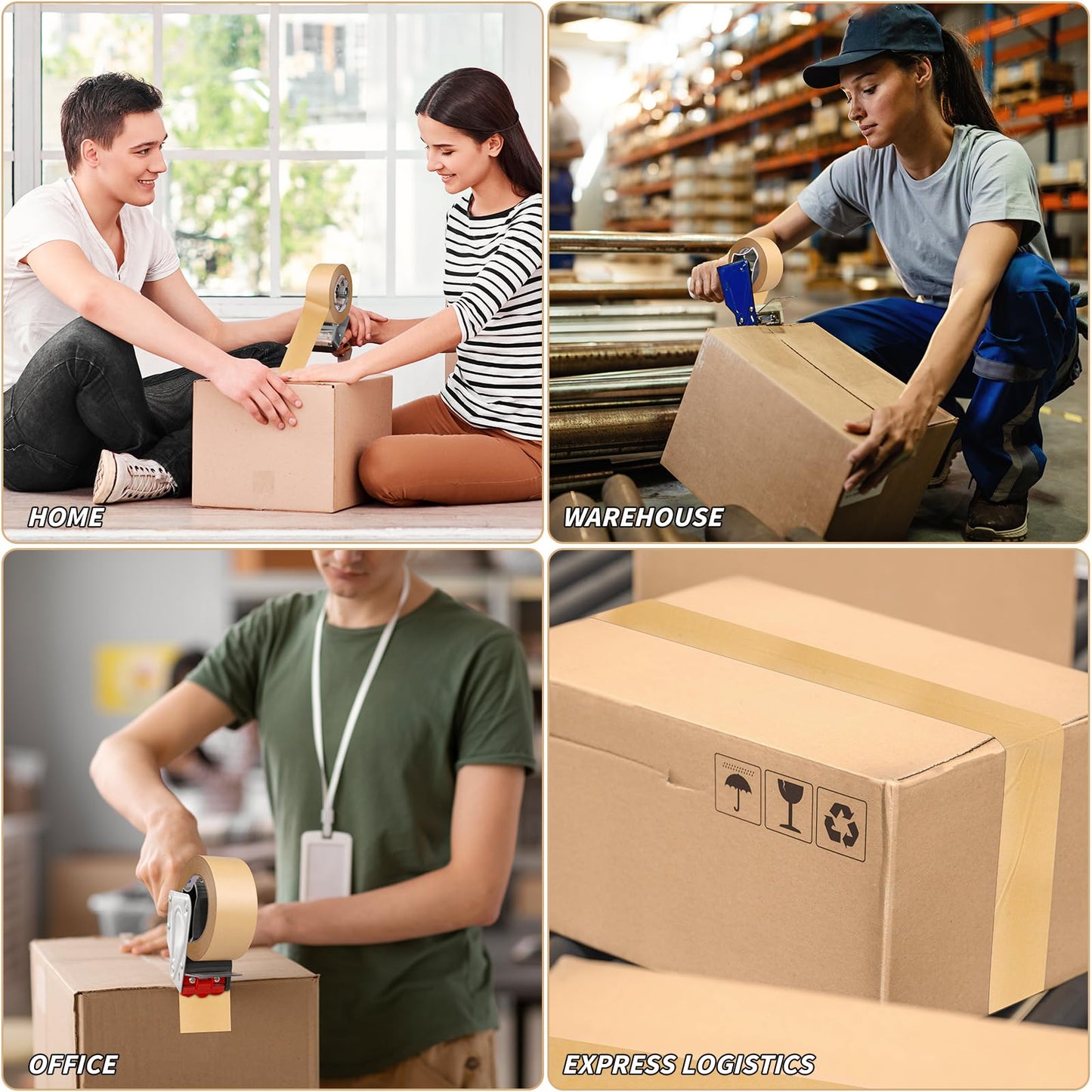 Oleitodh 12 Pack Brown Paper Packing Tape, Kraft Paper Tape Bulk 2" x 55 Yardx 7 mil Gummed Tape for Marking, Sealing Box, Masking, Shipping, Strong Adhesive Easy-to-Tear Waterproof Tape