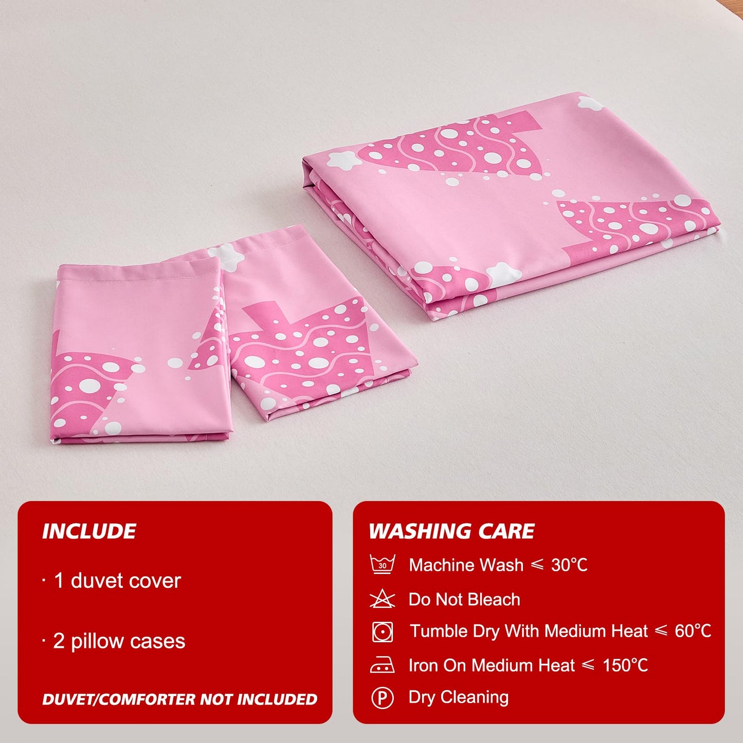 Joyreap 3pcs Christmas Duvet Cover Set King, Pink Xmas Tree Design Bedding Set, Includes 1 Duvet Cover and 2 Pillow Shams
