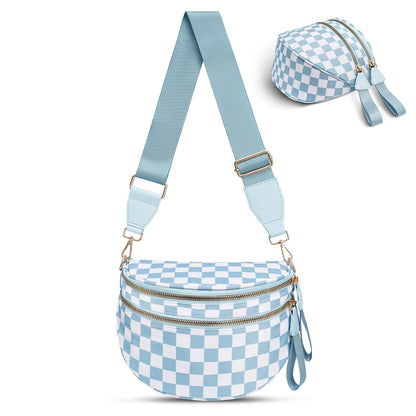 Checkered Crossbody Bag,Nylon Bum Bags for Women Crossbody,Spacious Sling Bag Purse Fanny Packs with Shoulder Strap