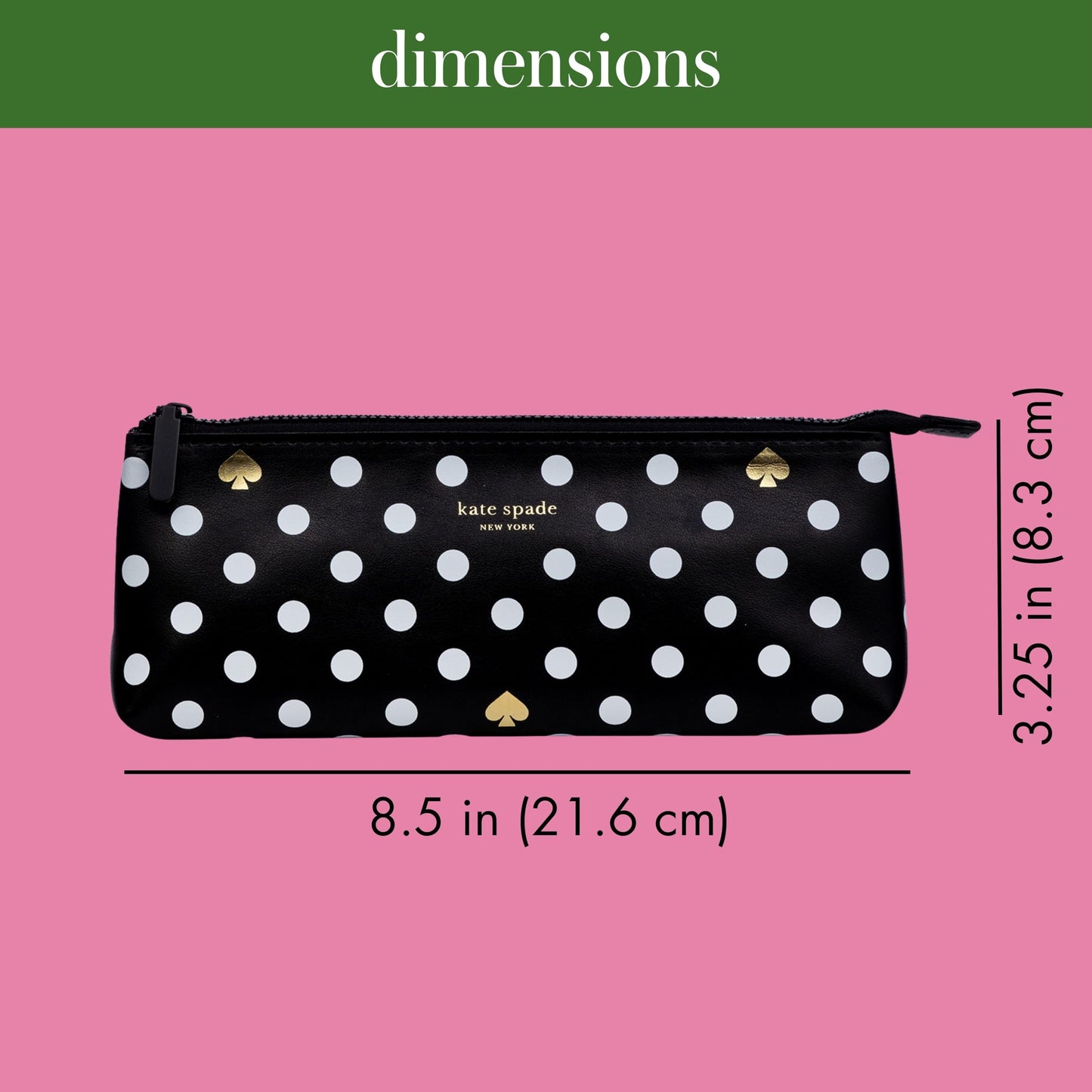 kate spade new york Pen and Pencil Case with Office Supplies, Zip Pouch Includes 2 Pencils, Sharpener, Eraser, and Ruler, Polka Dots (black/white)