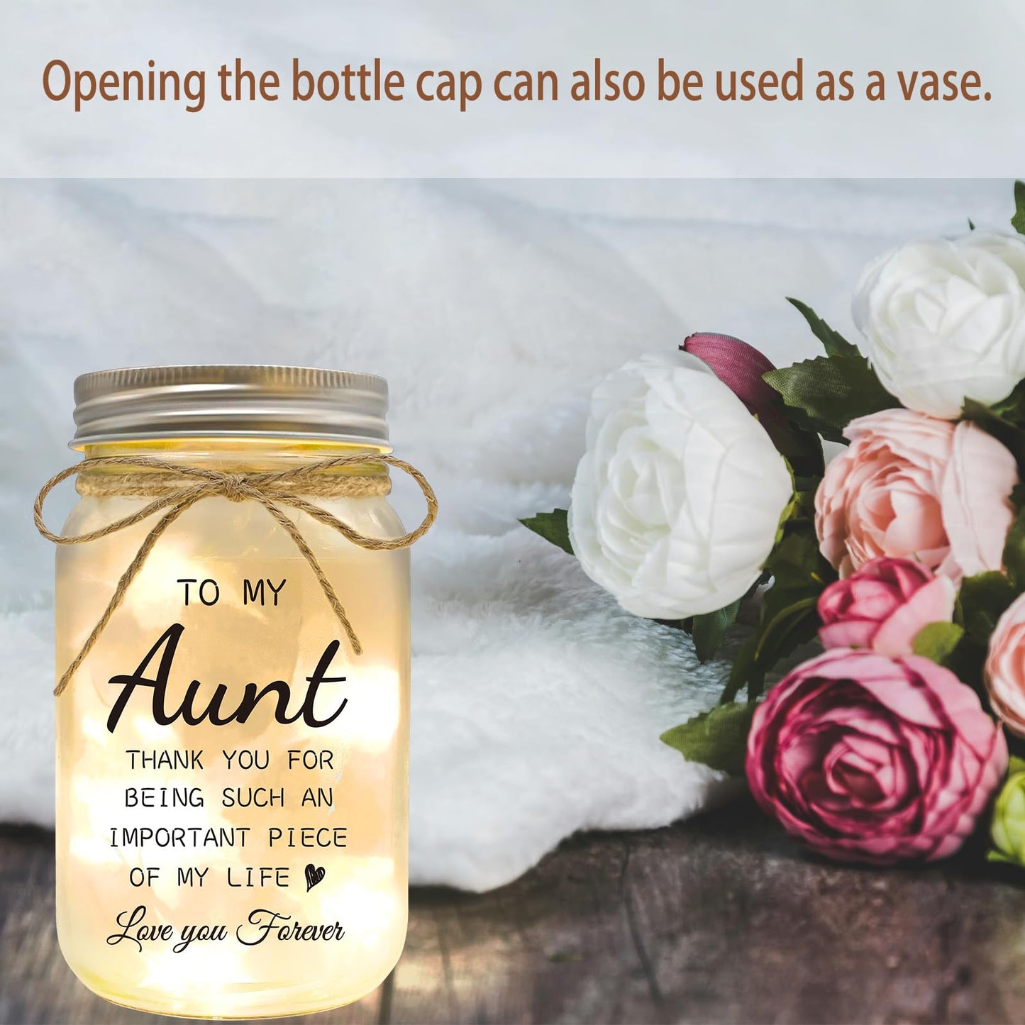 YOISTREVISK Aunt Gifts from Niece - Mason Jar Night Lights, Best Aunt Ever Gifts for Christmas Mother's Day Wedding and Birthday Desk Decorations Present