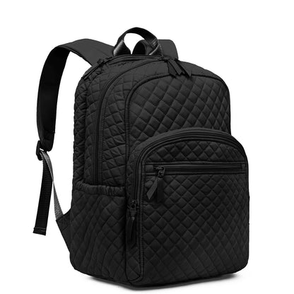 RosaRubus Backpack for Women,College Backpack,Quilted Casual Daypack,Waterproof Bookbag for 15.6Inch Laptop (Black)