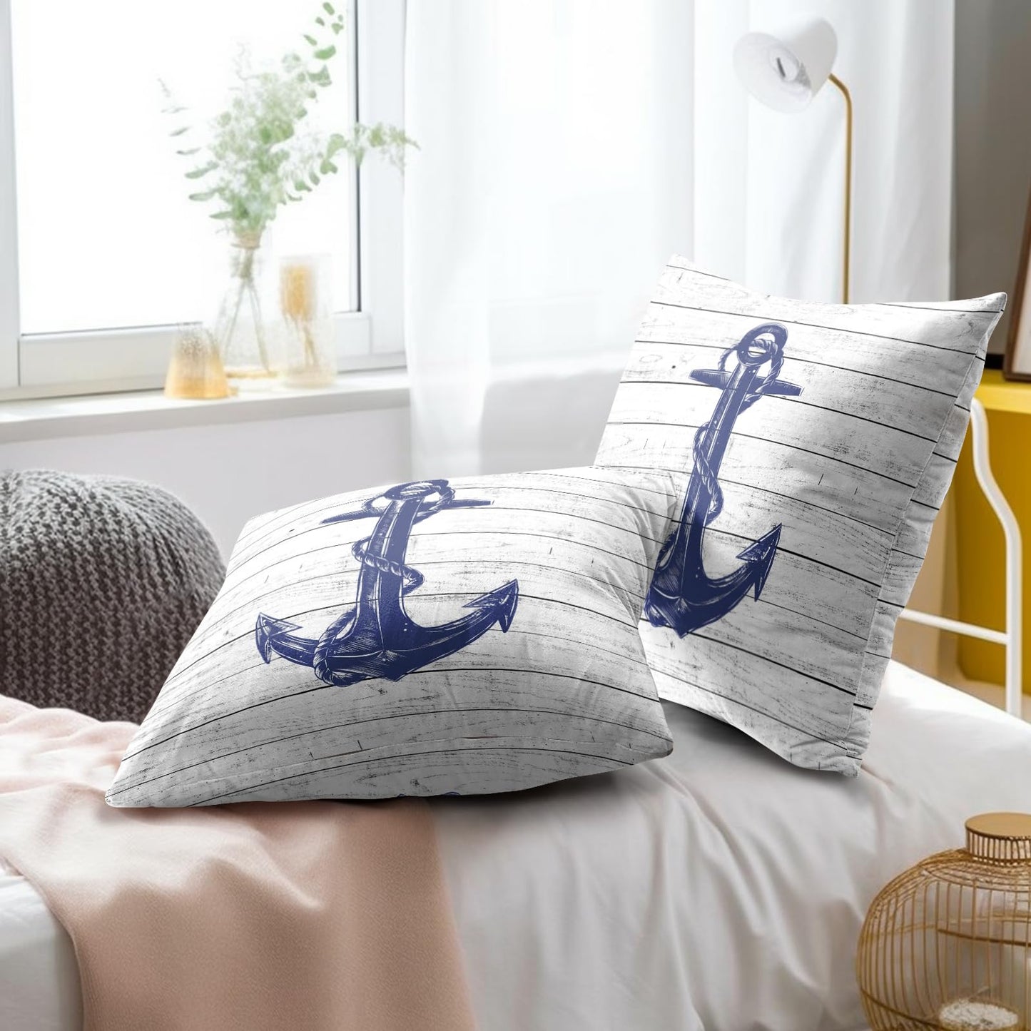 Imiss Navy Blue Anchor Throw Pillow Covers 18 X 18 Inch Nautical Pillow Cover Set of 2 Soft Cotton Home Decorative Double Sided Cushion Covers for Outdoor Sofa Bedroom Car