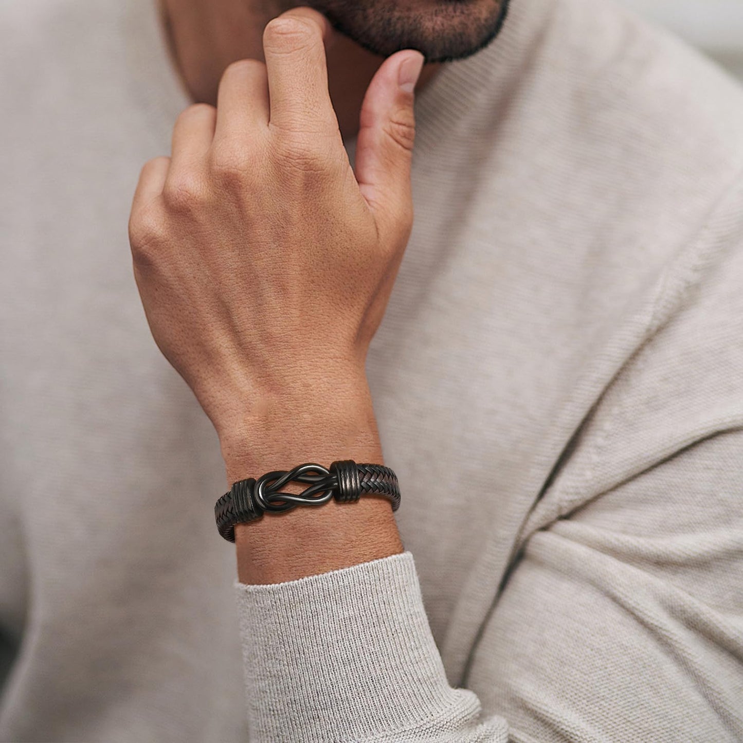 VNOX Love Knot Bracelet for Men - Cutsom Name Handmade Braided Leather Bracelets Brown Leather Cuff with Infinity Knot Gift for Men Husband Boyfriend