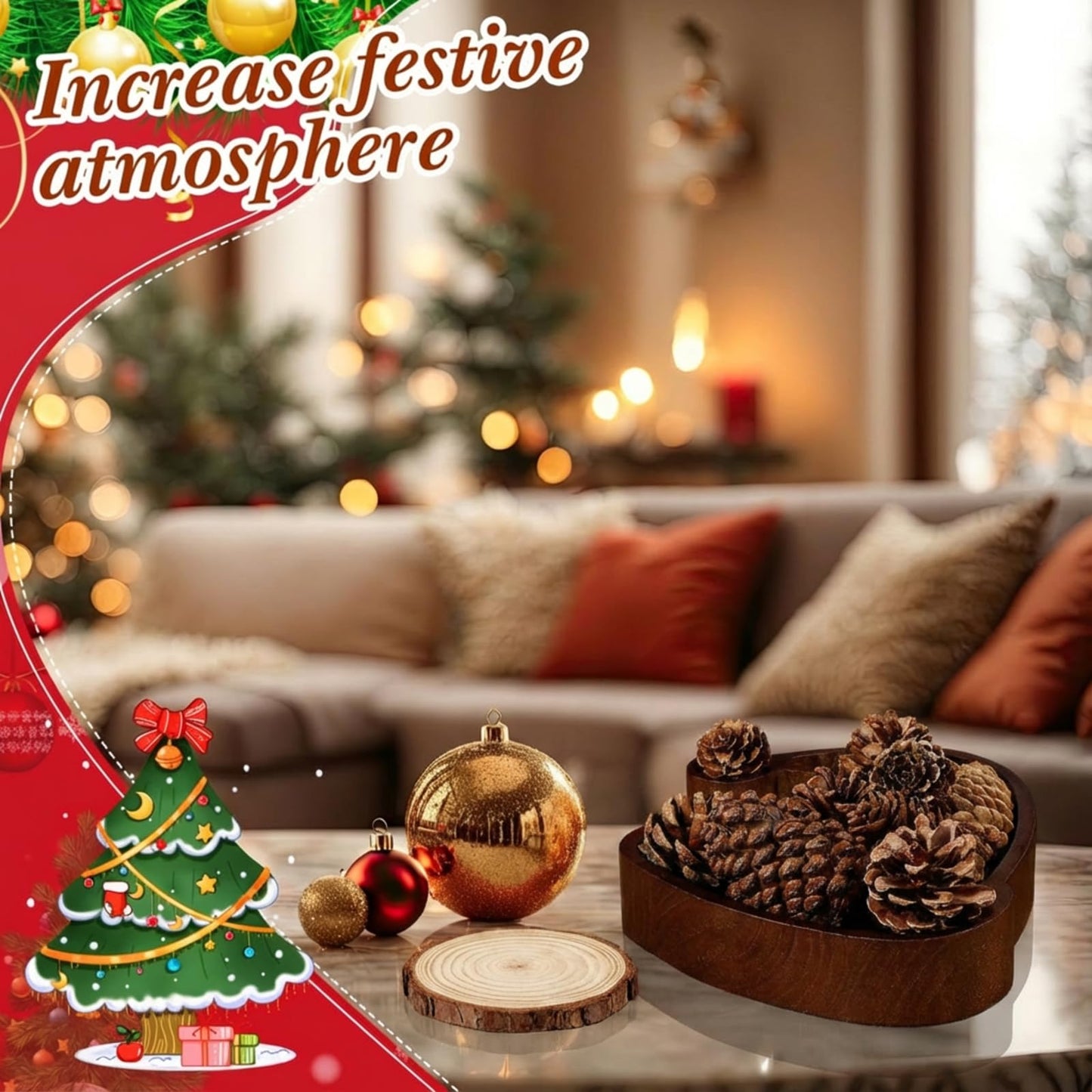 Jingmore 4 Pcs Christmas Wooden Bowl Santa Hat Tray Dough Charcuterie Board Rustic Xmas Sushi Plate Hand Carved Wood Bowl Paulownia Bowls for DIY Decoration Dining Home