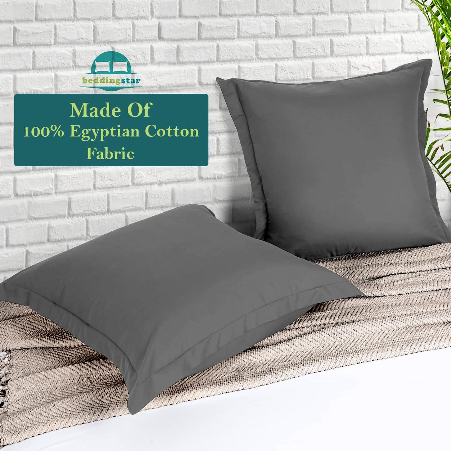 Euro Sham Covers 26x26 Set of 2 Dark Grey 600 Thread Count 100% Egyptian Cotton Pack of 2 Euro 26x26 Pillow Covers Cushion Cover Cases Soft Skin Friendly European Size Decorative Square Pillow Shams
