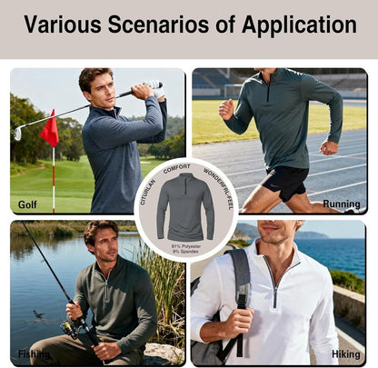 Men's Quarter Zip Pullover Golf Shirt - UPF 50+ Moisture-Wicking & Breathable Sun Protection
