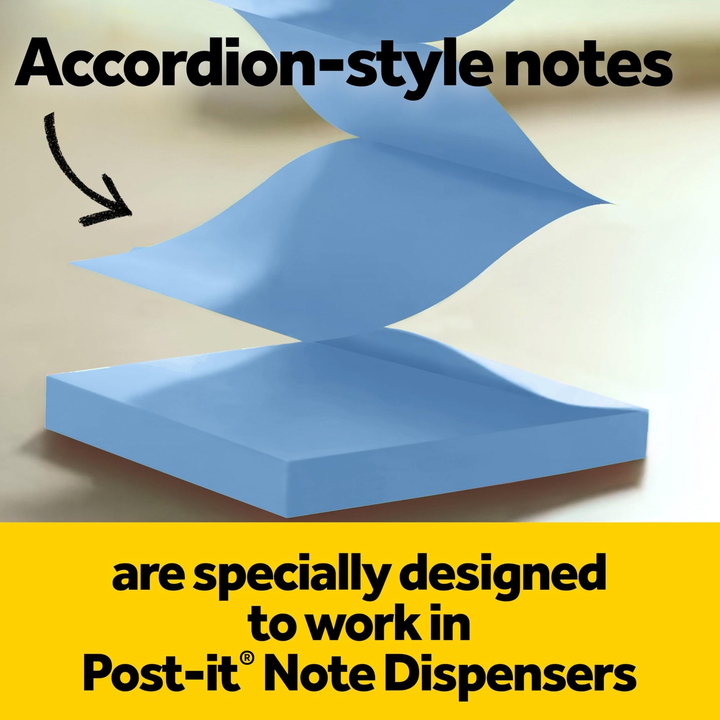 Post-it Note Dispenser, Sticky Note Holder, Black Wave Design, Includes 3 Pads of 90 Sheets of 3 in x 3 in Pop-Up Notes, Classroom or Office Supplies