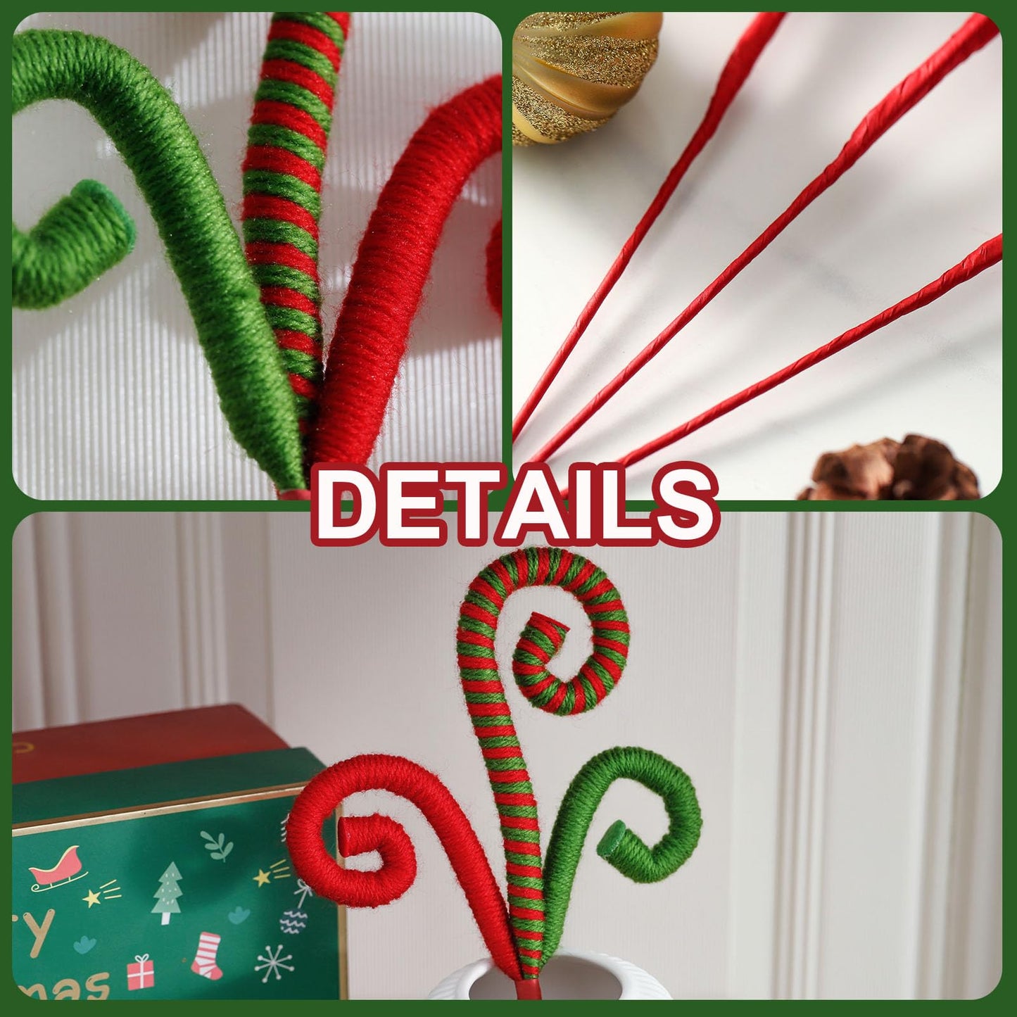 ZHANYIGY 6PC Set Red/Green Christmas Tree Decorations Picks Christmas Woolen Candy Curly Pick, Christmas Tree Toppers Decorations Home Office Vase Party Ornaments (Green)