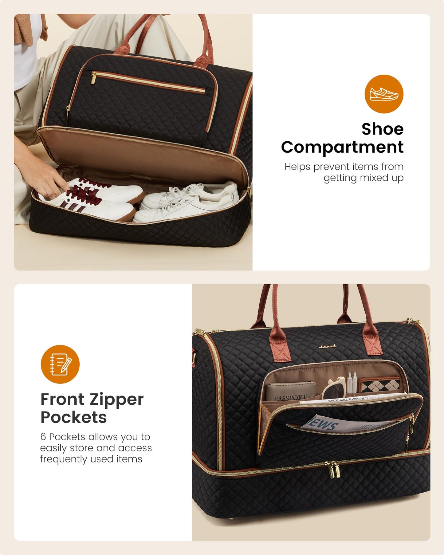LOVEVOOK Convertible Travel Duffle Bag for Women Men, Garment Bag for Travel, Quilted Overnight Weekender Carry On Duffel Bags for Airplane