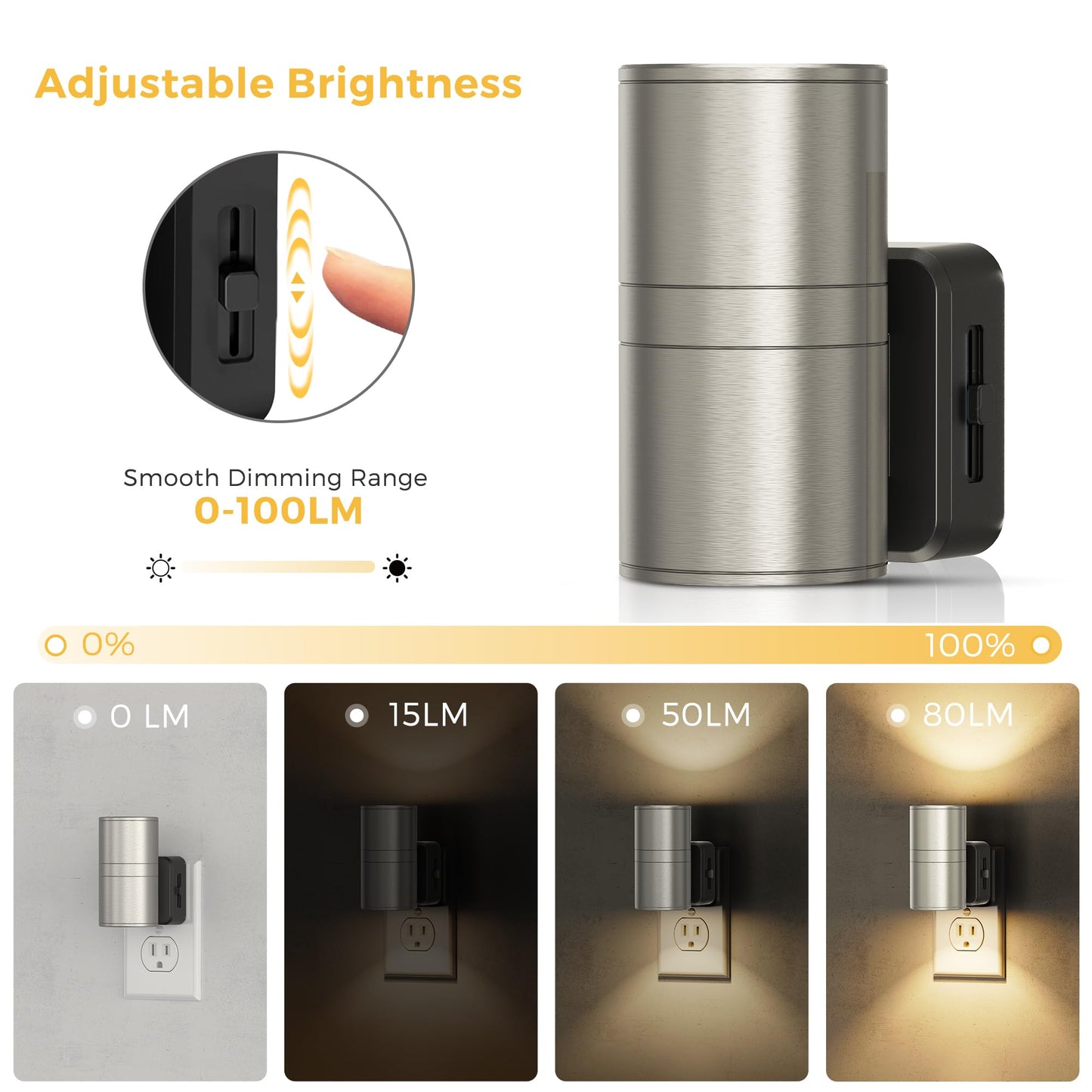L LOHAS LED Night Light, Dimmable Night Lights Plug into Wall, Metal-Shade Nightlight for Adults, Automatic Nightlights, Light Sensor,Soft White 3000K, Nightlight Plug in for Hallway Bedroom [2 Pack]