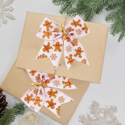 Meseey 12 Pcs Gingerbread Bows 6 Inch Large Pink and White Christmas Wreaths Bows Ornament for Xmas Tree Garland Home Wedding Indoor Outdoor Party Decor (Pink Gingerbread)