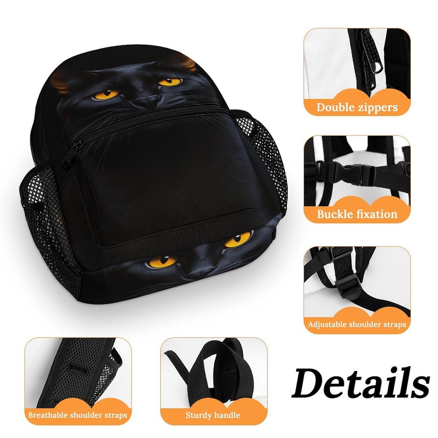 SKHJCY Black Cat Mini Backpack for Women, 13 Inch Lightweight Fashion Daypack, Durable Small Rucksack with Side Pockets, Casual Travel Bag for Teens And Adults