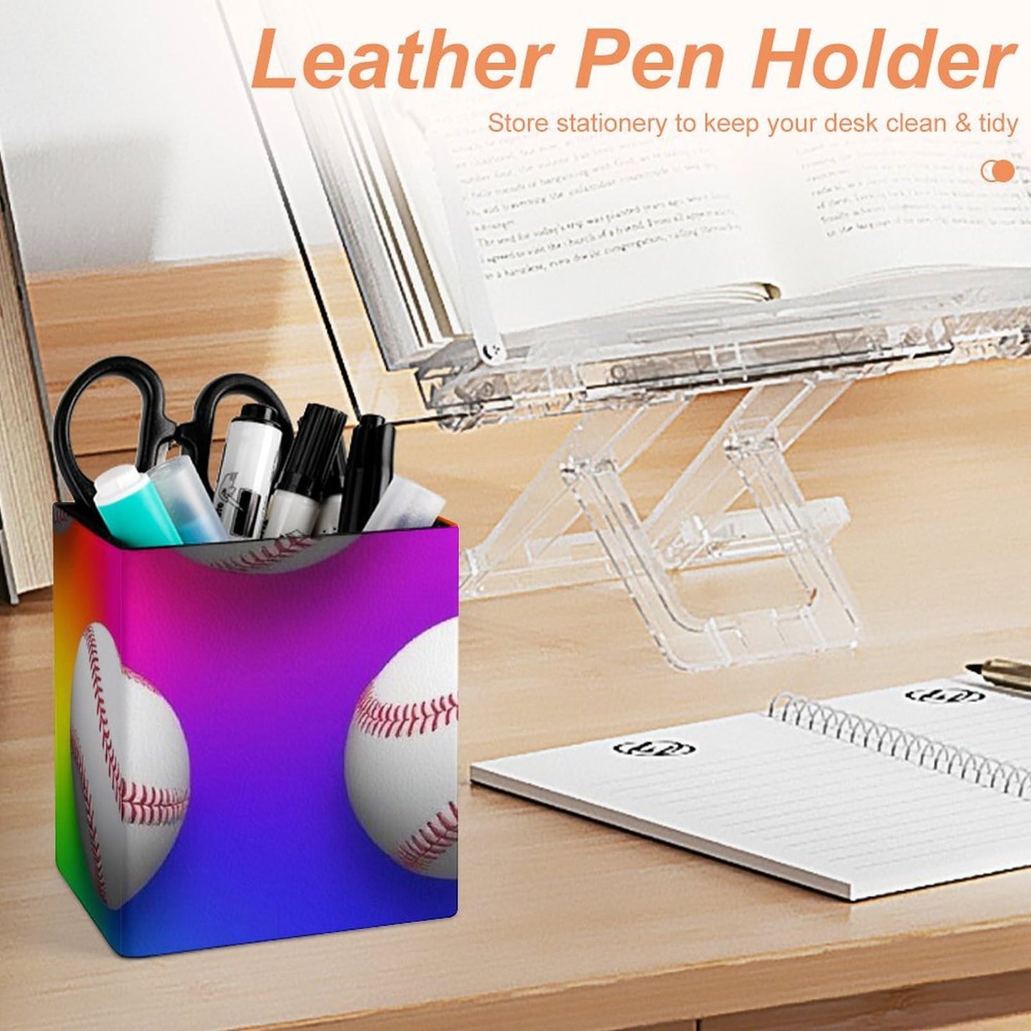 UTRSIFB Holder Cup Makeup Brush Storage Organizer, Waterproof Multifunctional Office Supplies, Pen Holder Square Leather Pencil Baseballs