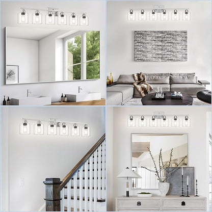 Modern Brushed Nickel 6 Light 38 inch Vanity Lights for Bathroom with Clear Glass, Vanity Light for Mirror Kitchen Living Room Hallway Cabinet Porch