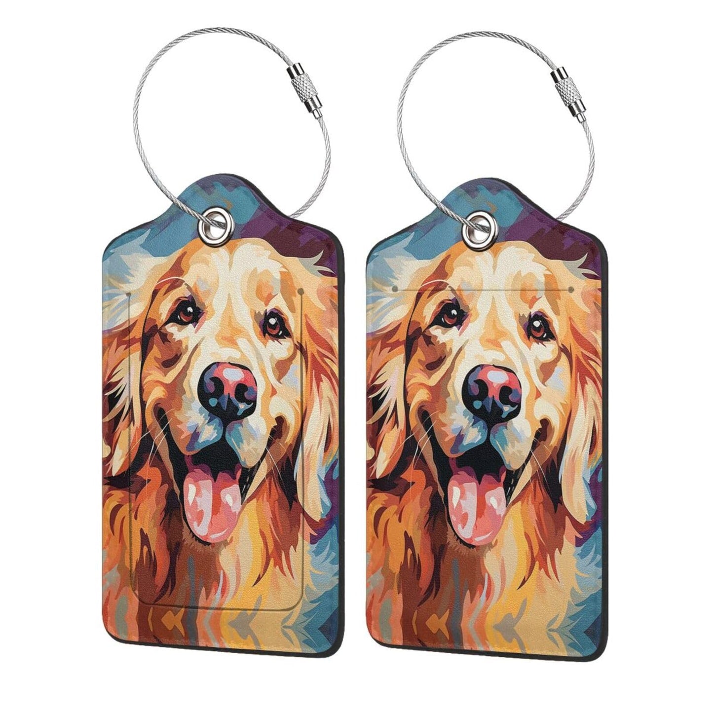 Dog Leather Luggage Tag with Stainless Steel Ring, Fun Name Id Card Cover Travel Bag Tag Set, Suitable for Travel Bag Luggage Women Men 2 PCS