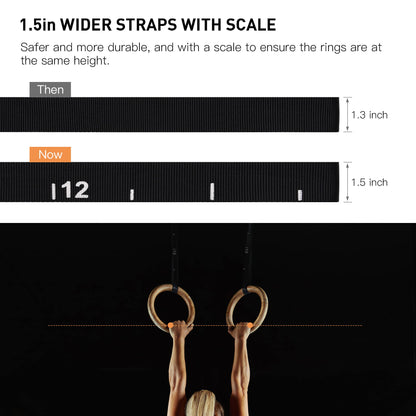PACEARTH Gymnastics Rings Wooden Olympic Rings 1500/1000lbs with Adjustable Cam Buckle 14.76ft/9ft Long Straps with Scale Non-Slip Gym Rings for Home Gym Full Body Workout