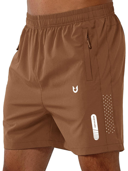 NORTHYARD Men's Athletic Running Shorts Gym Workout 7"/9"/5" Quick Dry Lightweight Sports Basketball Tennis 3 Zipper Pockets BROWN-5inch L