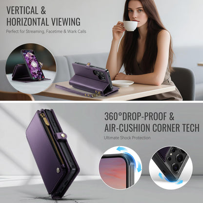 Defencase for Samsung Galaxy S24 Ultra Magnetic Wallet Case Compatible with Magsafe with RFID Blocking Zipper & Card Holder Women, PU Leather Detachable Phone Case for Galaxy S24 Ultra 6.8", Purple