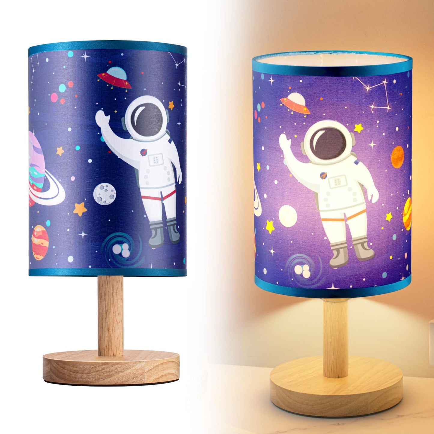 Tujoe Kids Space Lamp Desk Lamp Fabric Nightstand Table Lamps Gift Bedside Decor for Boy Girl Reading Bedroom Living Room Home Office Christmas Gift