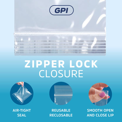 GPI - 2" x 12" Long Zip Bags, 200 Count, 2 Mil, Clear Plastic Reclosable Zipper Poly Baggies, with Resealable Zip Top Lock Seal, for Incense, Necklaces, Jewelry, Medical Supplies, Beads & Seeds