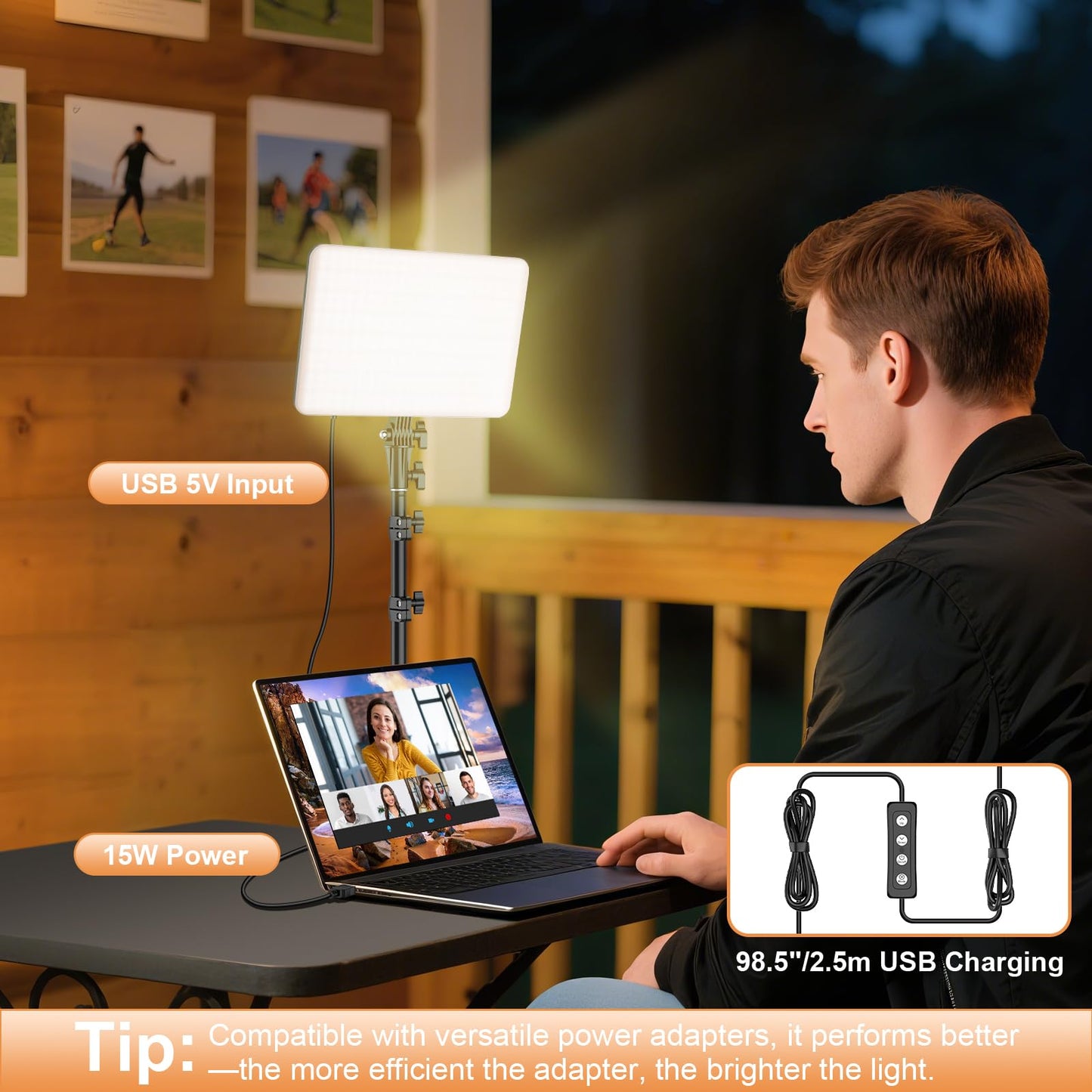 1-Pack LED Video Lighting Kit, Anautin 15W/1700Lux Photography Lighting with Tripod Stand, 2500-8500K Dimmable Streaming Light for Video Recording, Gaming, Podcast, Barber, Salon, TikTok, YouTube