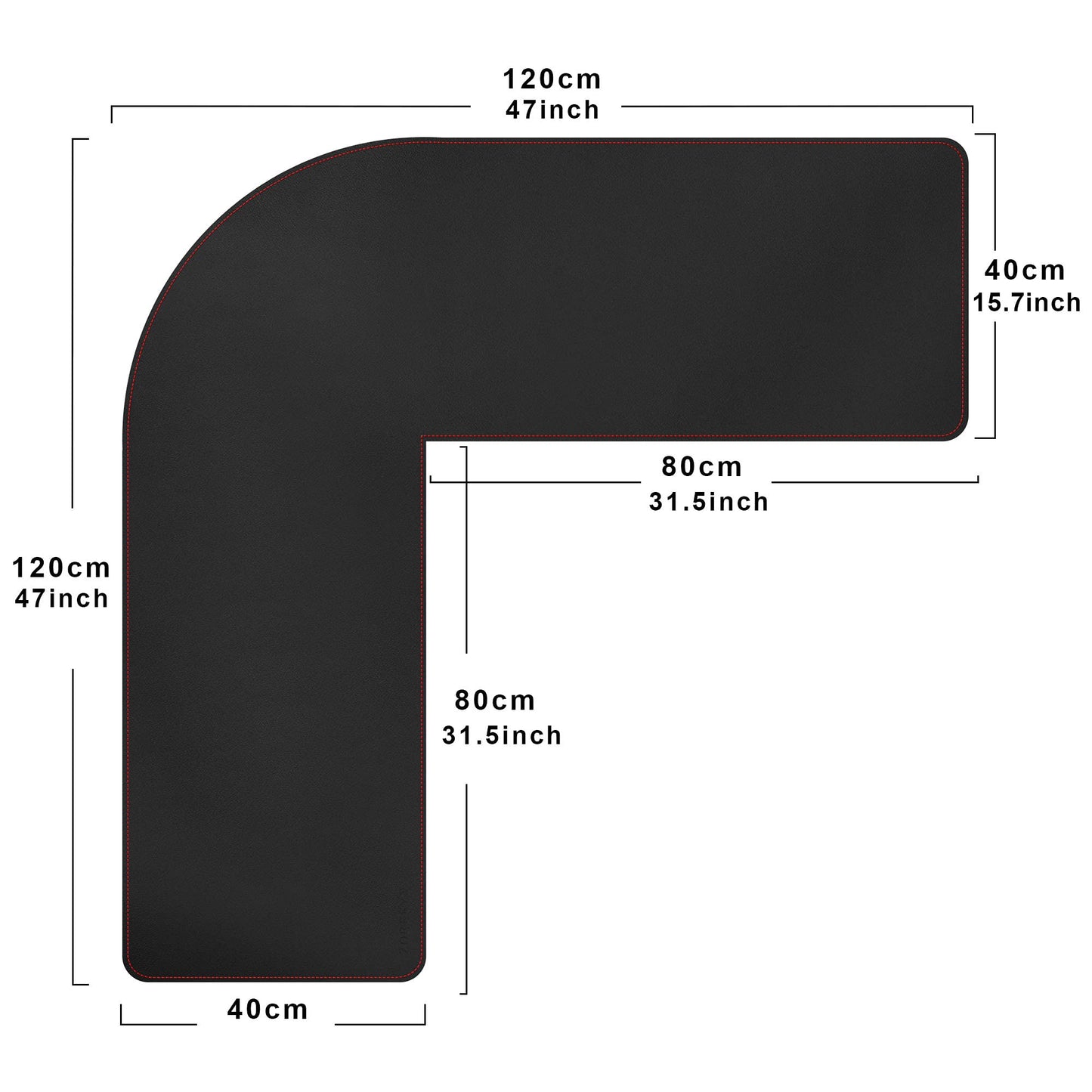 ZORESYN L-Shaped Gaming Desk Mat Mouse pad, Computer Corner Desk Pad, 47" Home Office Writing Desk Pad Protector, Large Waterproof PU Leather Corner Mousepad - Black, (120+120) x40cm
