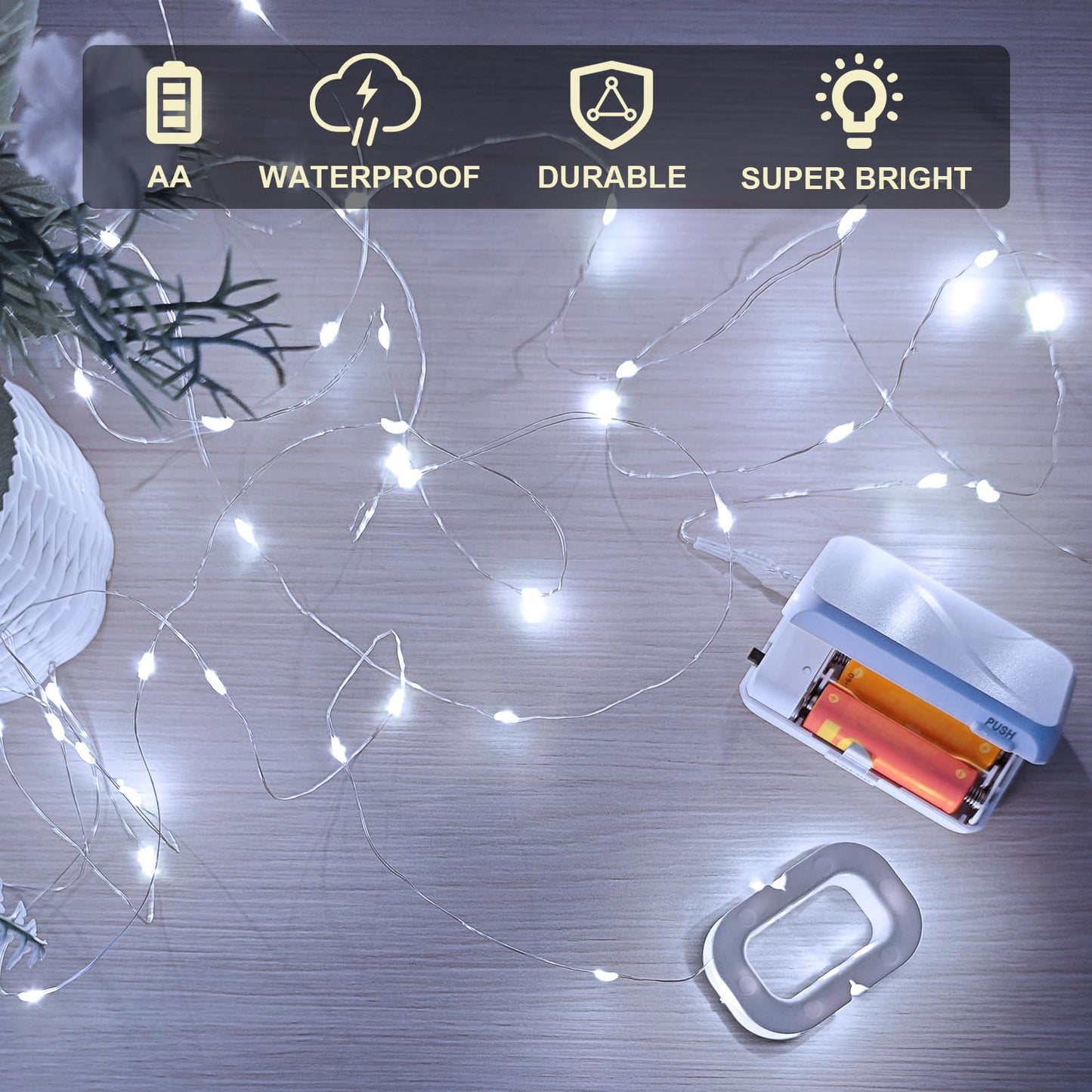 Aogist 2-Pack 16FT Fairy Lights with Spool,Ultra-Bright 50 LEDs Battery Operated Copper Wire String Light for Bedroom Christmas Wedding Centerpiece Parties Decoration,White