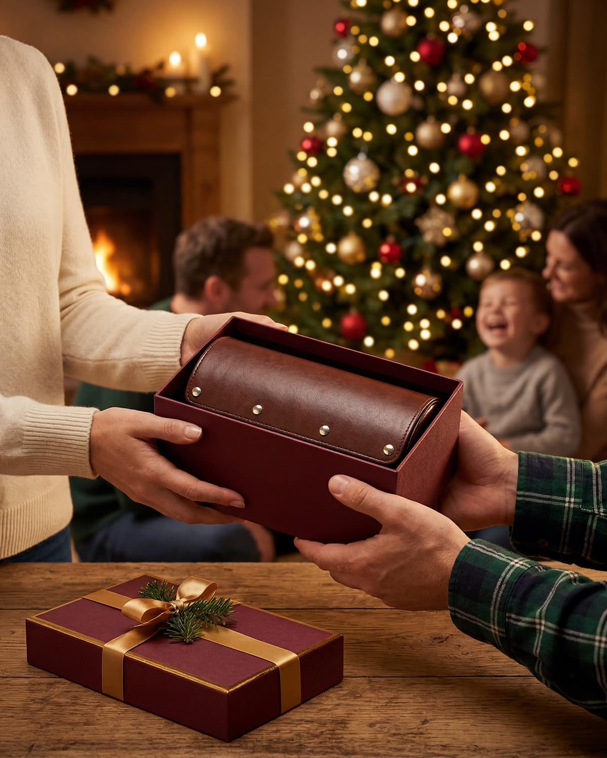 MR.OKAY 3 Watch Travel Case- Classic Leather Watch Case With Superb Texture.Portable Watch Roll Or Organizer For Storage And Display. Men's Great Gift For Traveling, 100% Handmade by Artisans.