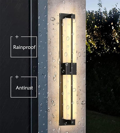LED Outdoor Wall Lights Fixture Lamps. Modern Elegant Acrylic lampshade with Marble Texture, Aluminum Body. Exterior Black Sconce Wall Lantern IP65 Waterproof Anti Rust. (Modern LED Black 32''H, 18W)