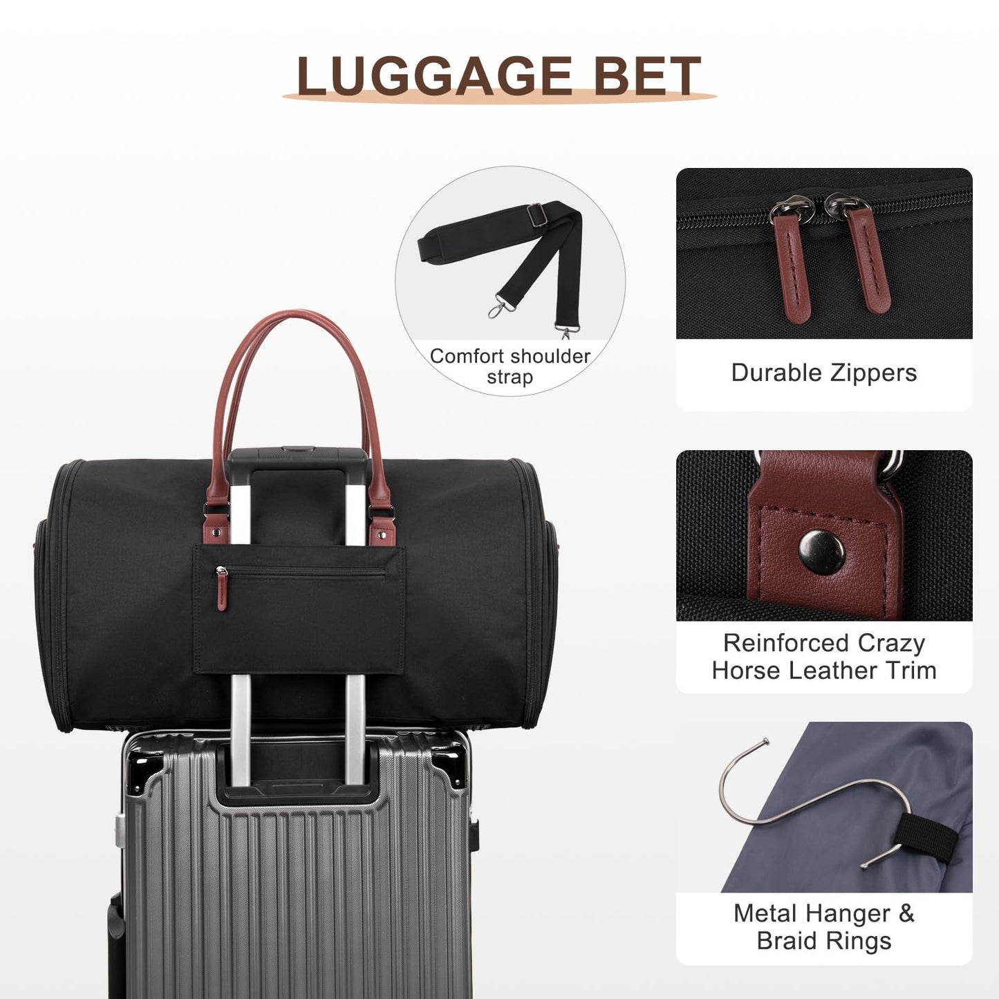 MOSISO Garment Bags for Travel, 50L Carry On Garment Duffle Bag Suit Bags for Men Women Hanging Clothes, 2 in 1 Hanging Suitcase Suit Travel Bags with Toiletry Luggage&Adjustable Shoulder Strap,Black