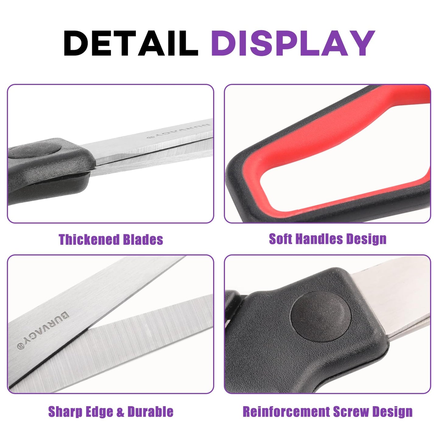 BURVAGY 18Pack 8" Scissors All Purpose, Heavy Duty Scissors with Ultra Sharp Blades Comfort Grip Handles - For Office Home School Sewing Fabric Crafts, High/Middle School Student Teacher Scissor