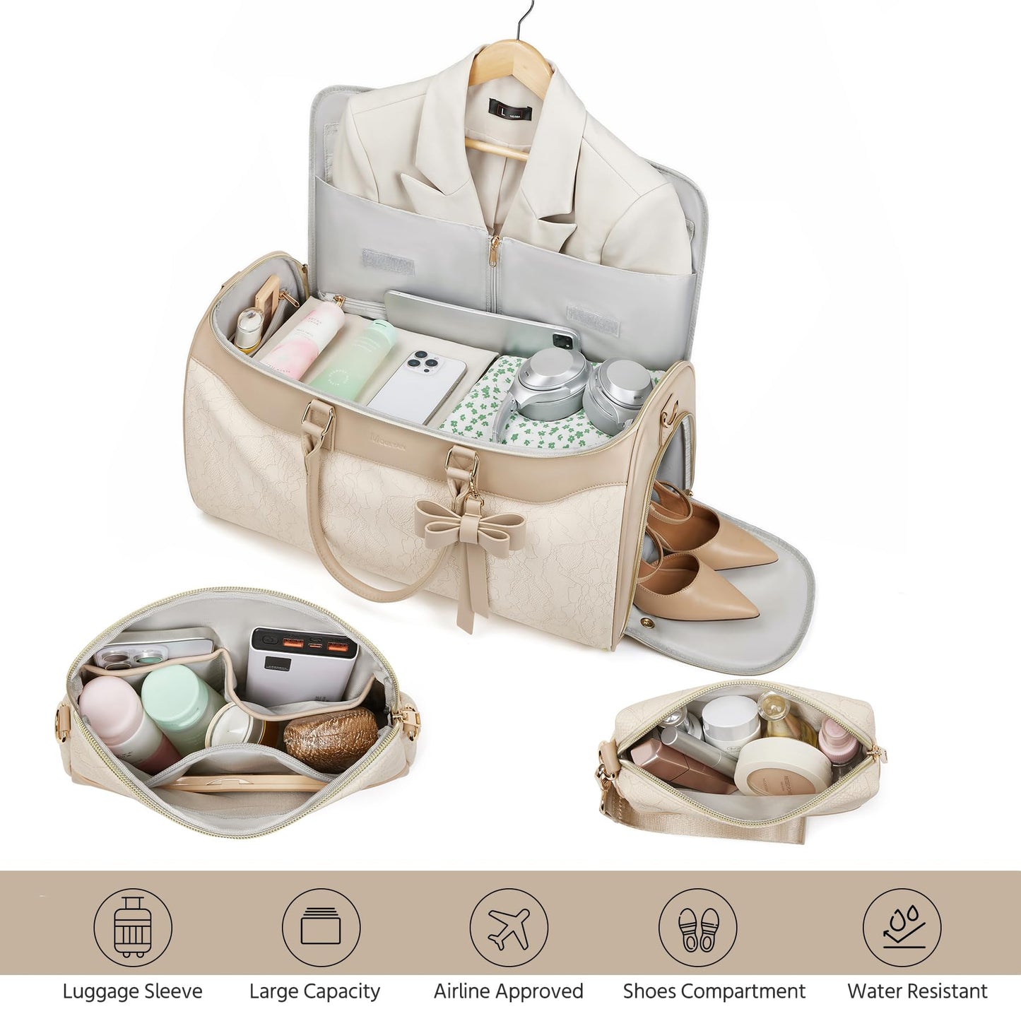Garment Bags for Travel,45L Carry on Convertible Garment Duffle bag for Men Women - 3 in 1 Hanging Suit Travel Bag with Shoulder Strap (Beige brown)