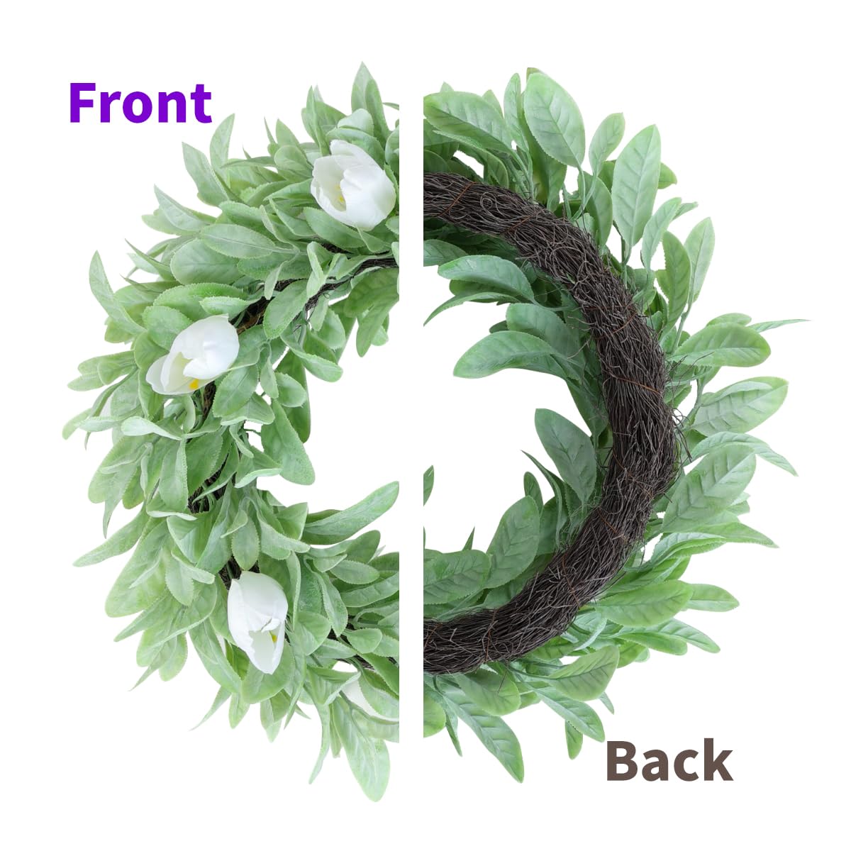 Seasons 18" Lambs Ear Wreaths, Artificial Wreath for Home Decor