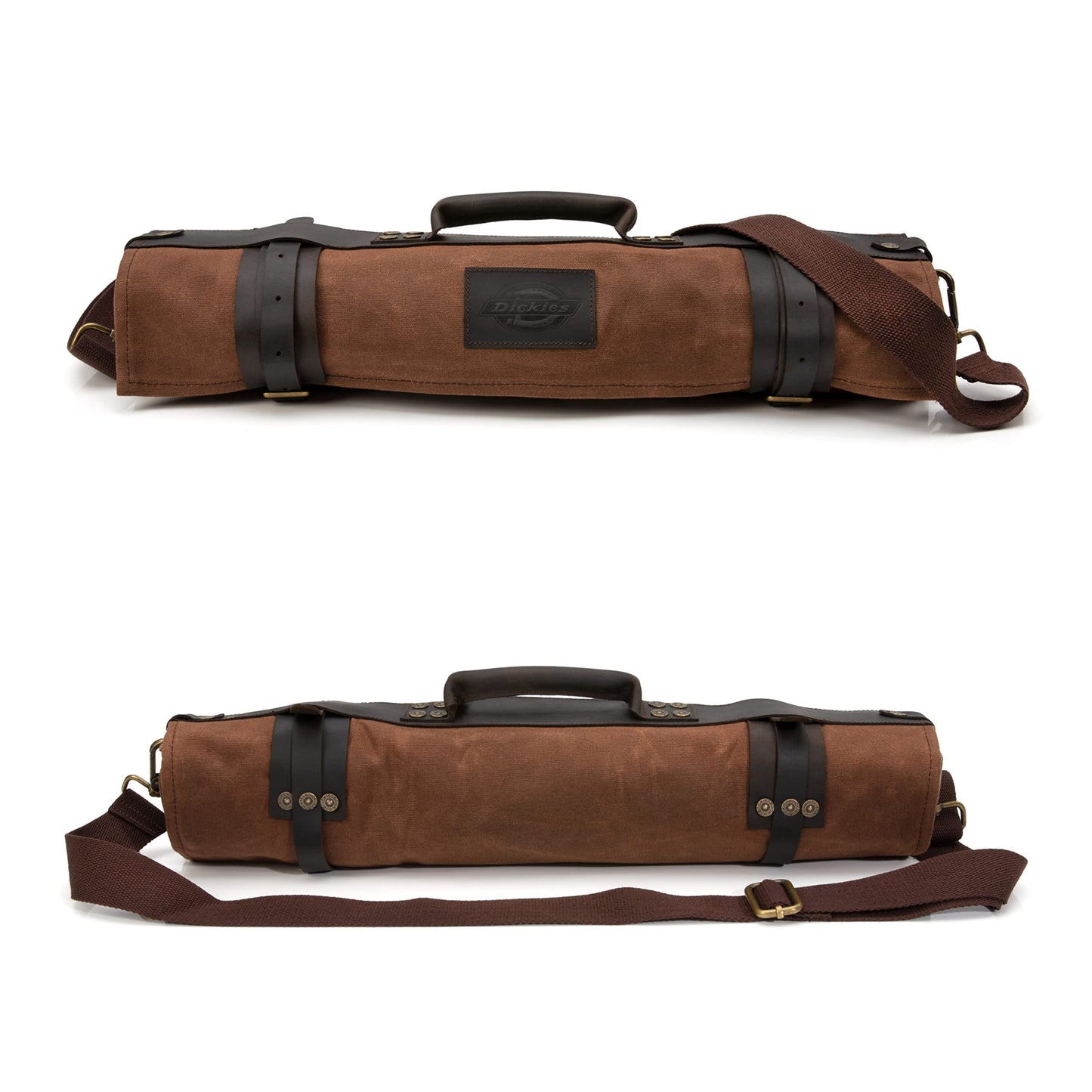 Dickies Chef Knife Roll Bag Portable Organizer and Cutlery Storage Roll, Waxed Canvas and Leather, Large
