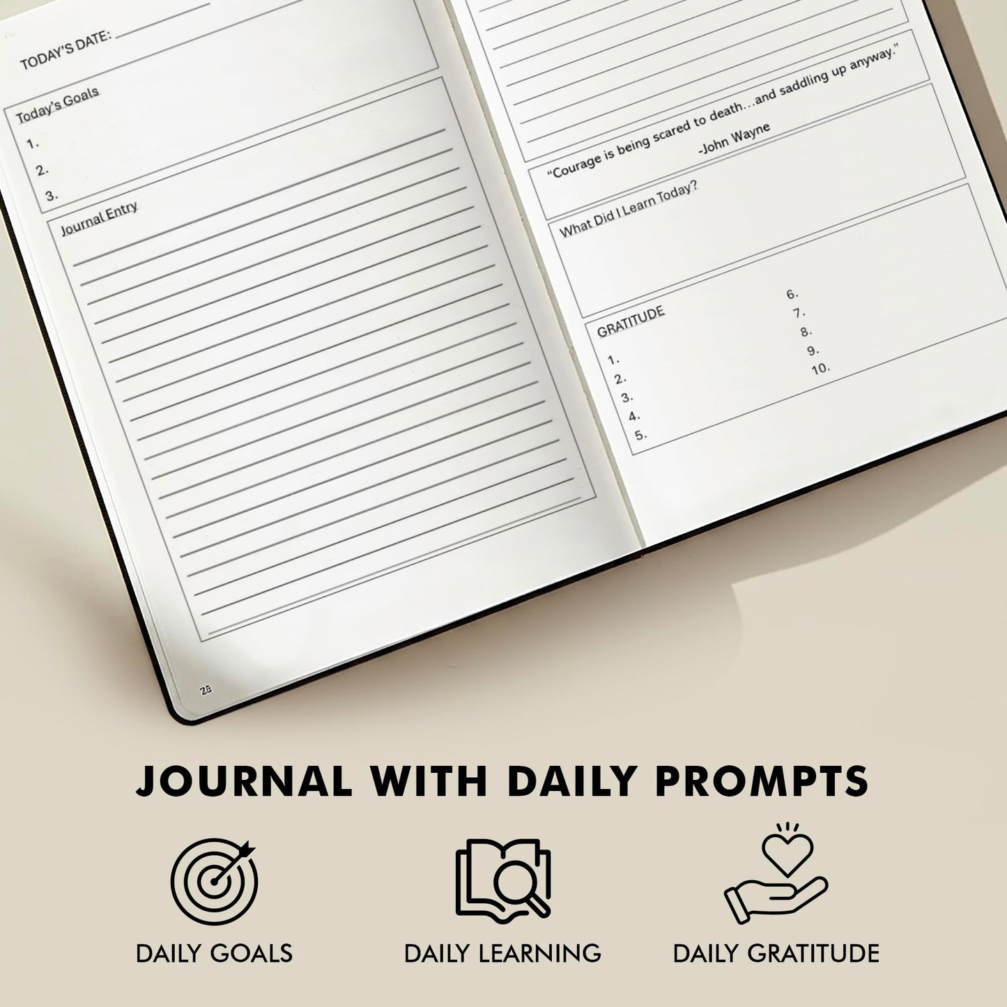 Brike Wellness Journal for Men & Women – Premium Vegan Leather 184 Pages Guided Journal with Daily Prompts for Graditude, Mental Wellness, Reflection, Goal-Setting, Mindfulness, and Motivation for Growth