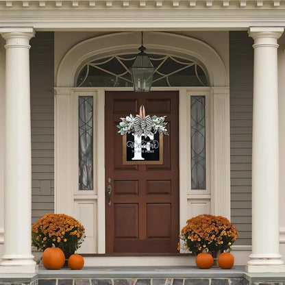 Ultra Large 14'' Last Name All Year Round Front Door Wreath with 26 Initial Letter Welcome Sign All Seasons Eucalyptus Garland and Bow Wreaths for Front Door Porch Farmhouse Decoration (F)