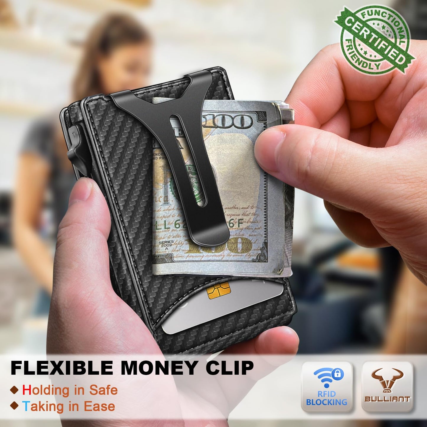 BULLIANT Men Wallet,Magnetic Metal Wallet Money Clip 9Cards Pop-up Access RFID Blocking
