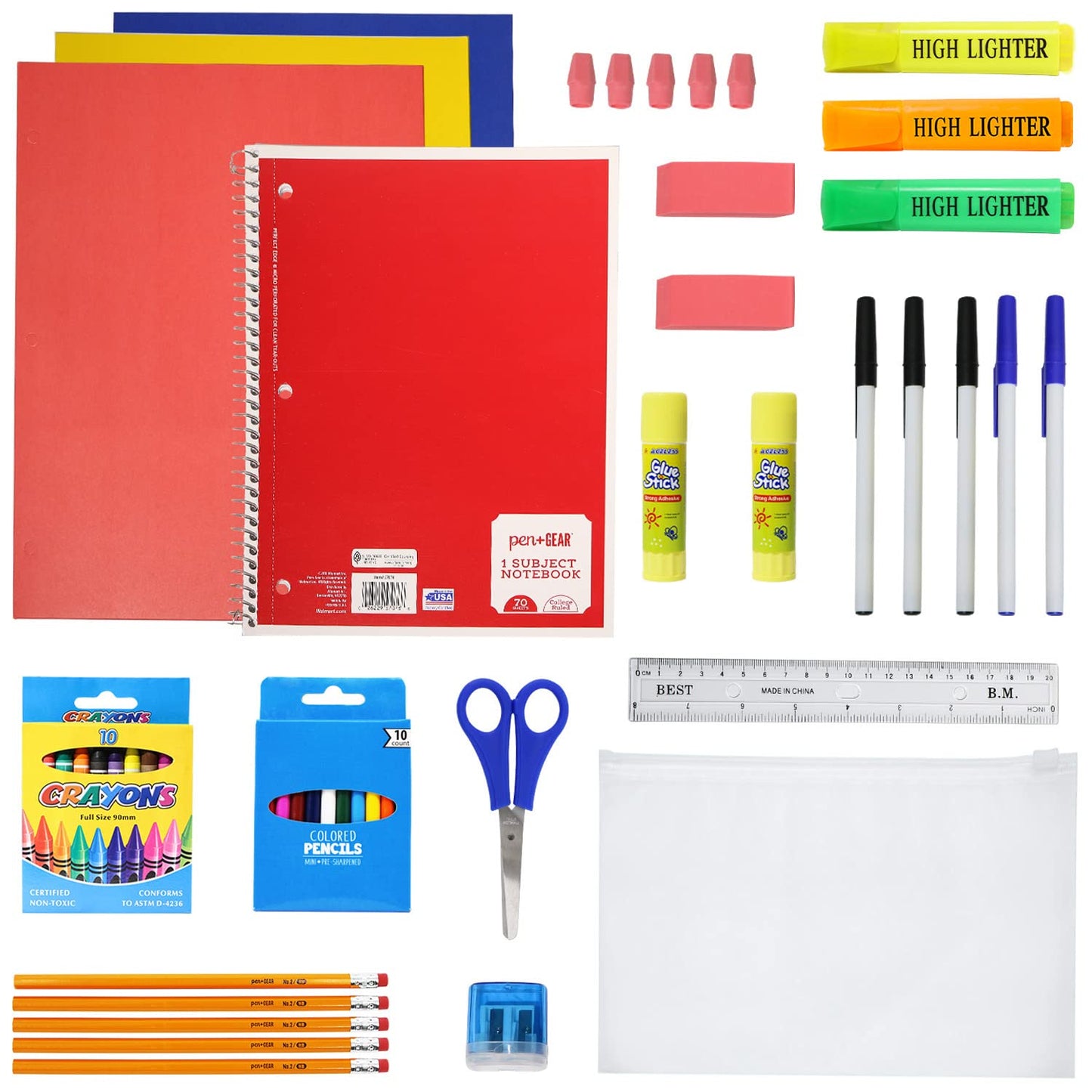 Moda West 12-Pack 19” Sport Backpacks with 50 Piece School Supplies Kits - Pens, Pencils, Crayons – Bulk Bundle for Elementary, Middle, and High School Students, 6 Assorted Styles